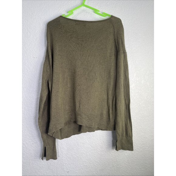 MARC O'POLO Linen Organic Cotton Knit Top Womens Sz L Olive Fisherman Boatneck - Picture 3 of 7